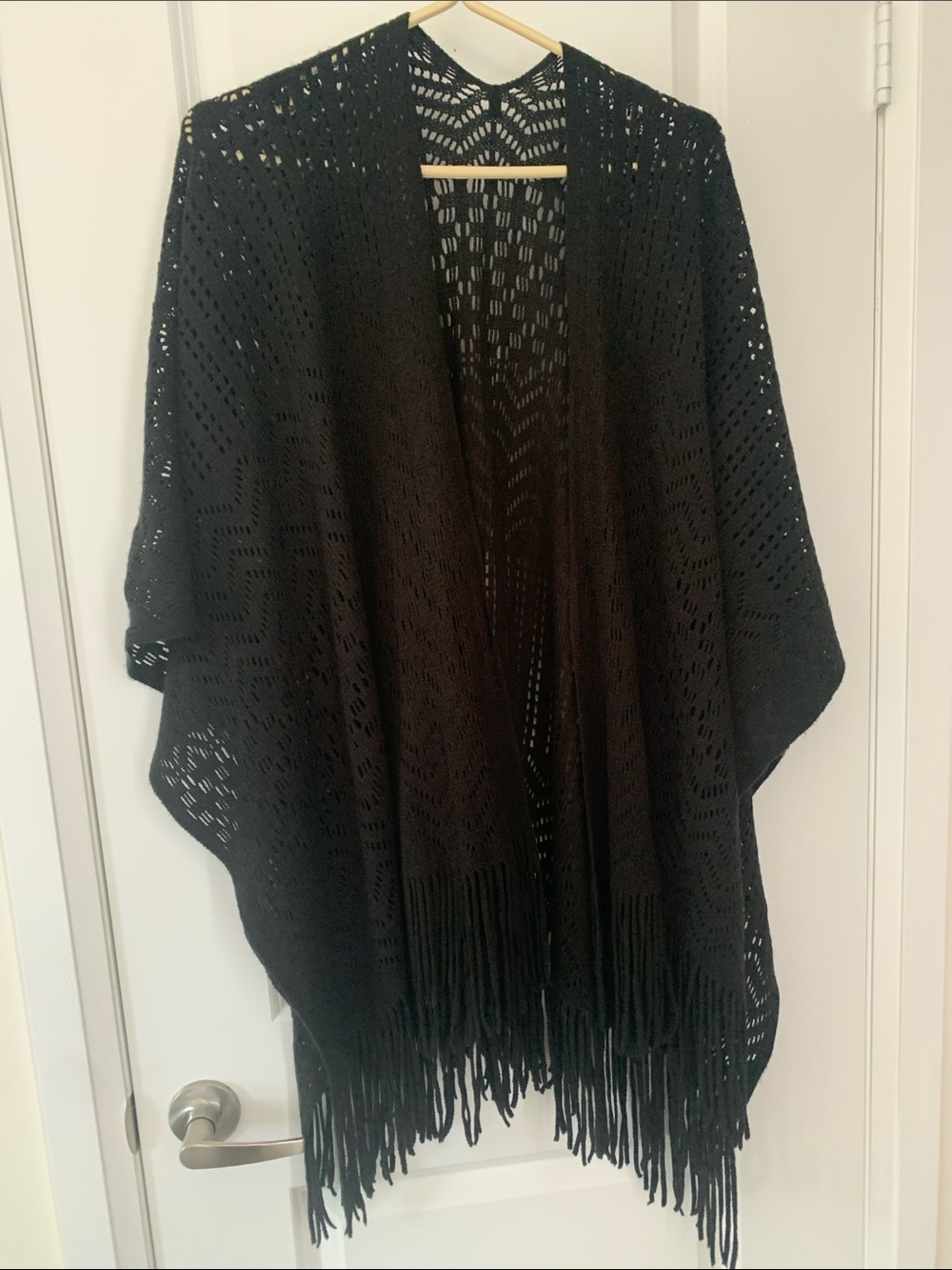 Black Knit Fringe Throw - Elegant Draped Accent